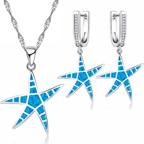 New Trendy Starfish Imitation Fire Opal Jewelry Set For Women Accessories Fashion Womens Necklace And Earrings Wedding Gift