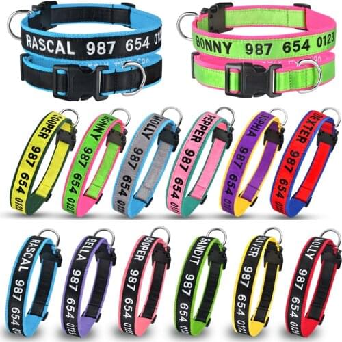 Airuidog Personalized Embroidered Nylon Dog Collars Customized Puppy ID Name Pet Collar for Small Medium Large Dogs Adjustable