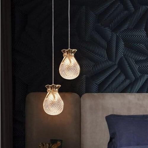 Postmodern Lucky Pendant Lamp Golen Bag Small Chandelier For Bedroom Restaurant Bar Living Room Indoor Background Lamp Fixture