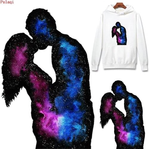 Pulaqi DIY Couple Star Space Iron on Transfer Vinyl Heat Transfer Patches for Clothes Fabric PVC Sticker Patch Applique Washable