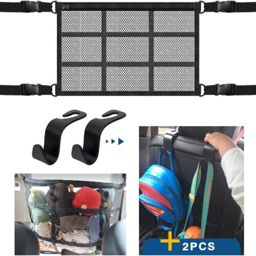 Car Ceiling Storage Net Cargo Pocket Bag Adjustable 2 Layer Mesh Roof Organizer with Hooks Zipper Universal for SUV car Interior