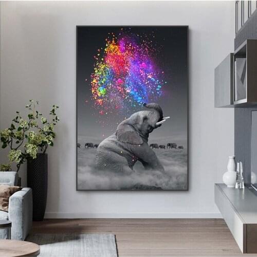 Modern Animal Canvas Wall Art Poster Colorful Elephant Oil Painting Pictures for Living Room Home Decor Mural Prints