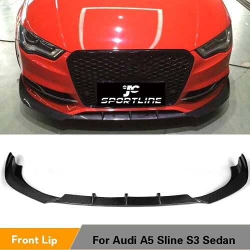 Carbon Fiber Front Bumper Lip Spoiler Chin Spoiler Splitters for Audi S3 Sedan 4-Door 2013 - 2016