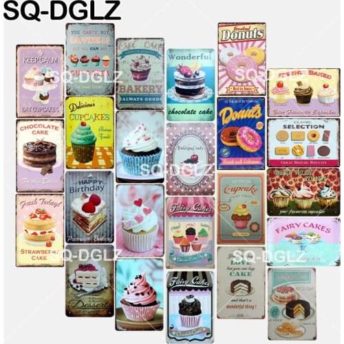 [SQ-DGLZ] New Cup Cake Tin Sign BAKERY Wall Decor Donuts Metal Crafts Painting Plaques Dessert Art Poster
