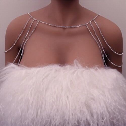 Rhinestone Jewelry Bridal Shoulder Chain Necklace for Women Handmade Shoulder Jewelry Wedding Statement Necklace Chain