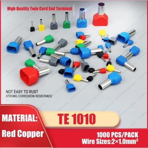 TE1010 double pipe Insulated cold press Terminal Copper Crimp Connector 1000PCS