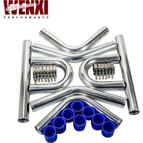 3.0inch 76mm TURBO INTERCOOLER PIPE 3.0" L=600MM CHROME ALUMINUM PIPING PIPE TUBE+T-CLAMPS+ SILICONE HOSES BLUE WX1719