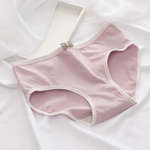 Cotton Panties Womens Underwear Skin-friendly M-2XL Soft Seamless Underpants Bow Badge Panty Solid Color Lingerie Women