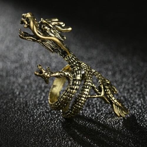 Retro Punk Gold Dragon Ring for Men Women Exaggerated Animal Opening Adjustable Knuckle Joint Rings Anillo Hombre Bijoux