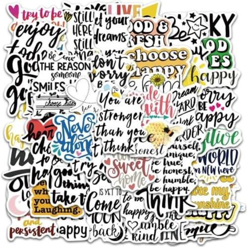 10/30/50PCS Inspirational English Slogan Cartoon Graffiti Car Trunk Laptop Phone Waterproof Sticker Decoration Wholesale