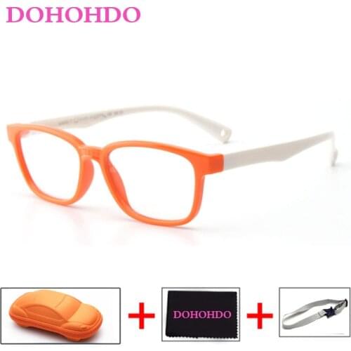 DOHOHDO 2020 New Flexible Kids Eyeglasses Frame Glasses For Child Boys Girls Degree Myopia Optical Frames With Lanyard Square