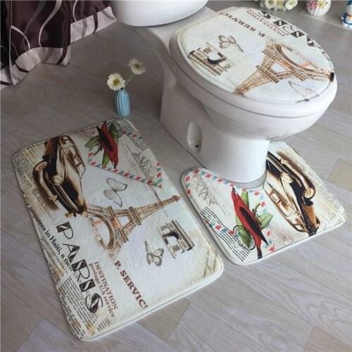 Zeegle 3pcs/set Bath Mats Bathroom City Pattern Bathroom Carpet Cover Toilet Foot Mat Non-slip Bathroom Rug Mat For Toilet