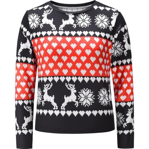 High Street Women T Shirt 2020 Autumn And Winter New Womens Round Neck Loose Sweater Christmas Printing Long Sleeved Tops