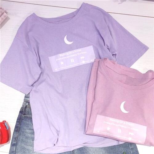 Moon Graphic Aesthetic Purple Print Tops Harajuku Japan Cute Sweet Pink Casual Sweet Girls Vintage Harajuku Kawaii Women T-shirt