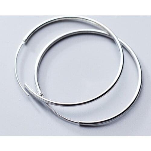 Authentic 925 Sterling Silver Simple Fashion 3cm/5cm Circle Round Hoop Earring for Women Trendy Jewelry