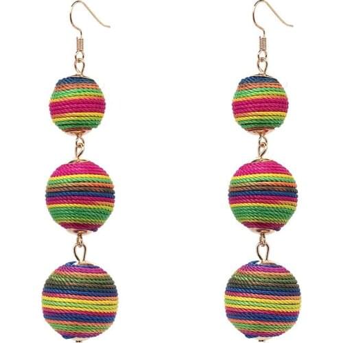 Trendy Statement Earrings Thread Ball Pendant Pom Pom Long Drop Earrings for Women Fashion Party Earring Jewelry Wholesale
