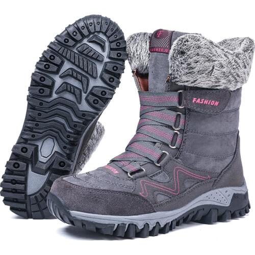 Valstone Winter Womens Snow boots Warm Mid-calf Shoes for Cold weather outdoor plush shoes Anti-skid Lady winter sneakers Grey