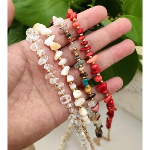 Flatfoosie Bohemia Colorful Beads Natural Turquoises Necklace Choker For Women Handmade Irregular Stones Necklace Trendy Jewelry