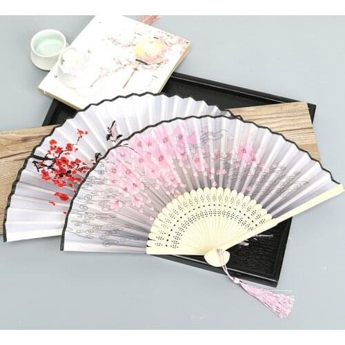 1PC Classic Vintage Style Silk Folding Fan Dance Hand Fan Chinese Japanese Pattern Art Craft Gift Home Decoration Ornaments