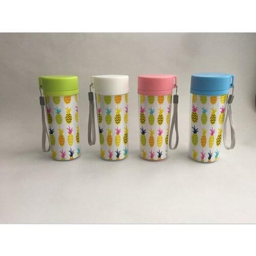 Water Bottle paneapple pattern print Plastic 350ml Lemon H2O Portable Sports For Outdoor Sport Running Camping 1PCS
