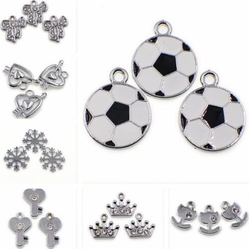 100pcs/Lot Necklace Pendant For Kids Children Women Jewelry Making Football Crown Hang Charms DIY Keychain Necklace Keyrings