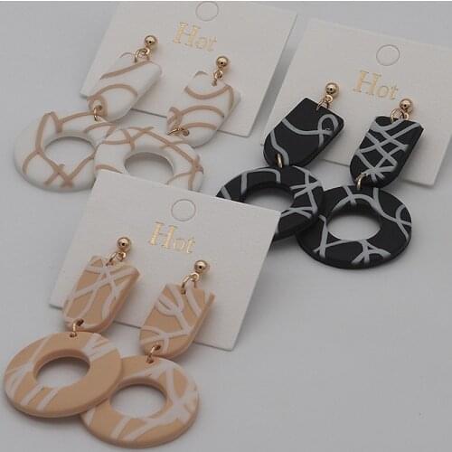 2021 Modern Abstract Pattern Handmade Polymer Clay Earrings Big Size Drop Dangle Pendant Trendy Multi Color Statement Earrings