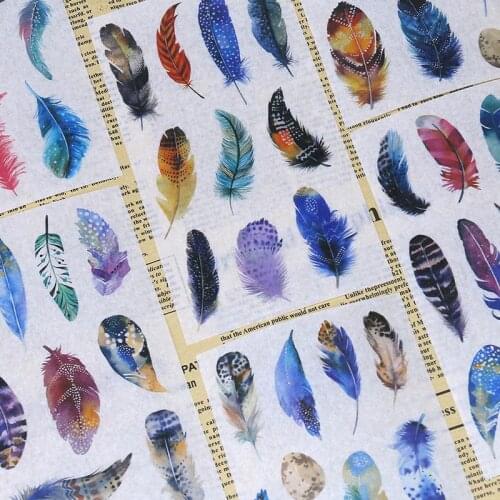 6PCS Kawaii Dreamy Feather Paper Sticker Watercolor Type DIY Scrapbooking Material Diary Picture Album Decoration Stationery