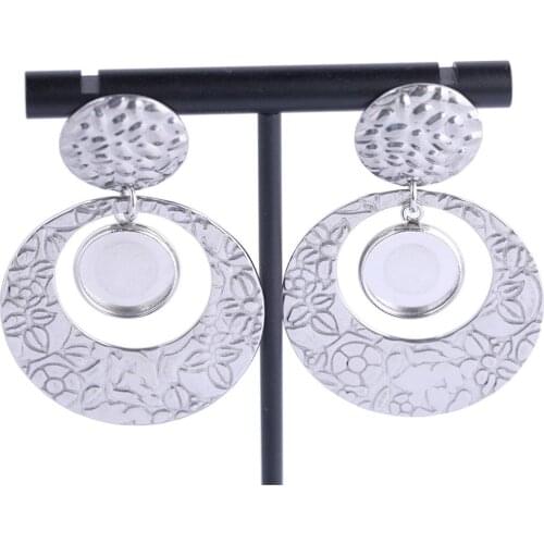 Reidgaller 6pcs Stainless Steel Stamped Earring Posts Findings With Circle Charm 12mm Cabochon Base Blanks diy earrings parts