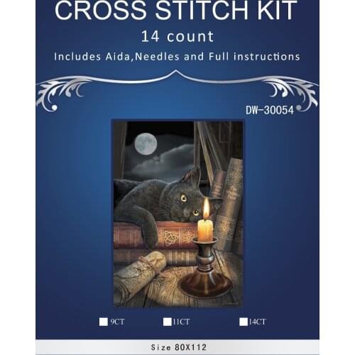 82x114cm, 14CT FREE delivery hot selling Top Quality counted cross stitch kit black cat kitty look at candle