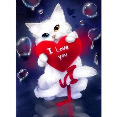 Diamond Painting 5D DIY Animal Painting Cute White Cat Scenery Picture Square/Round Diamond Cross Stitch Embroidery Decor TX256