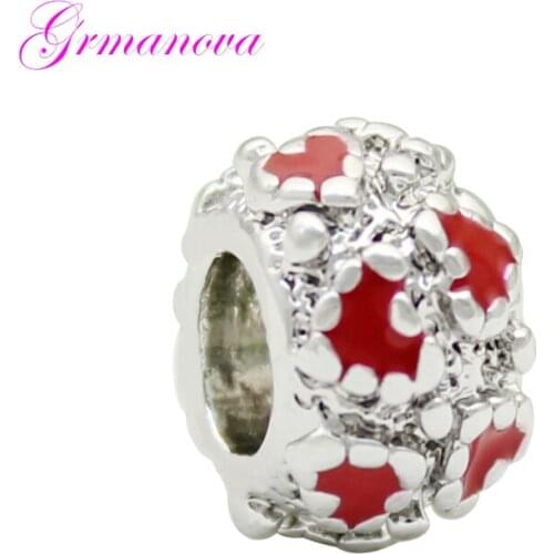 Valentines Day Gift Red Enamel Heart Shape Round Charm Beads Big Hole New Jewelry Fit Pandora Bracelet Womens DIY Jewelry
