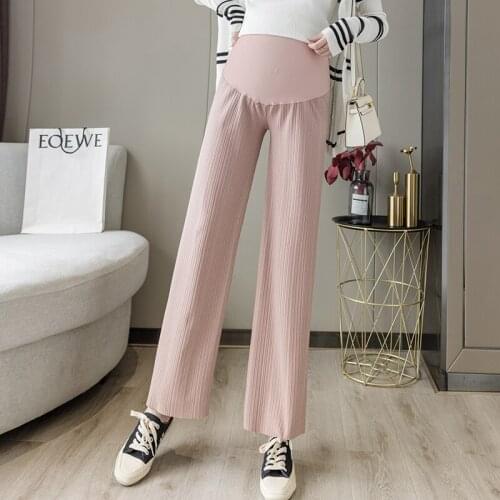 875# Maternity Pants Summer Casual Pants Plain Color Loose Comfy Belly Support Pants Elastic Waist Maternity Trousers