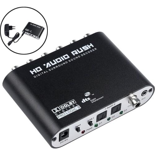 Digital Audio Decoders DTS AC3 5.1 CH SPDIF Coaxial Audio DTS/AC-3 to 5.1 Analog Decoder Converter Optical Cable Power Adapter