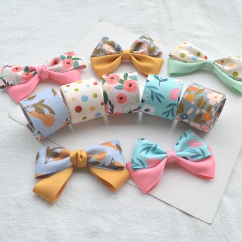 2m/lot 40mm Korea Style Printed Satin Ribbons Dot Fruit Flower For Hair Bow Knot Crafts Accessories Decor Diy Handmade Material