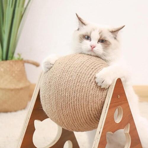 Wooden Cat Scratcher Scratching Post Ball Hand Wrapped Sisal Rope Cats Grinding Claw Toy Kitten Climbing Frame Resistant Toys