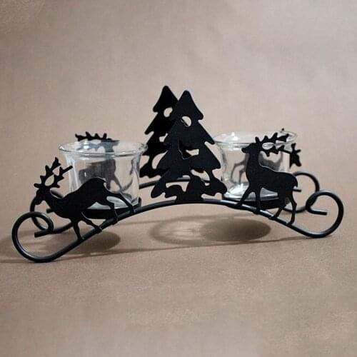 Christmas Gift Candle Holder Ornaments Christmas Tree Deer Angel Black Wrought Iron Style Metal Home Props With Two Glasses