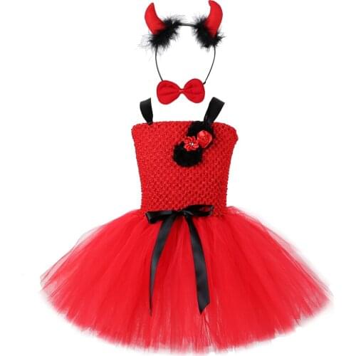 Devil Halloween Costumes for Girls Kids Christmas Dress Toddler Baby Girl Cosplay Tutu Dresses with Horns Children Tulle Outfits