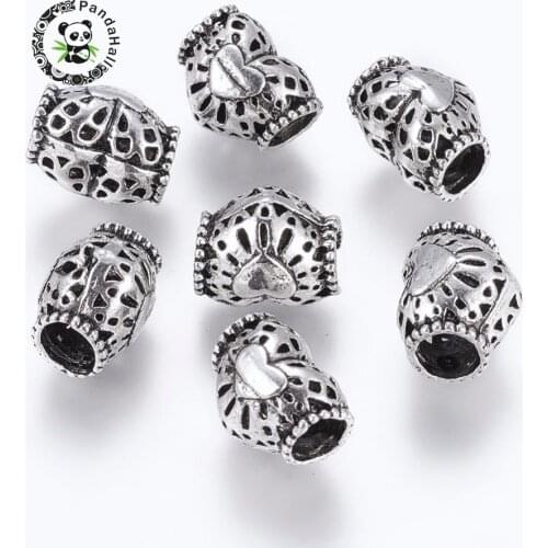 Tibetan Style Alloy European Beads, Large Hole Beads, Heart, 9x11x8mm, Hole: 5mm