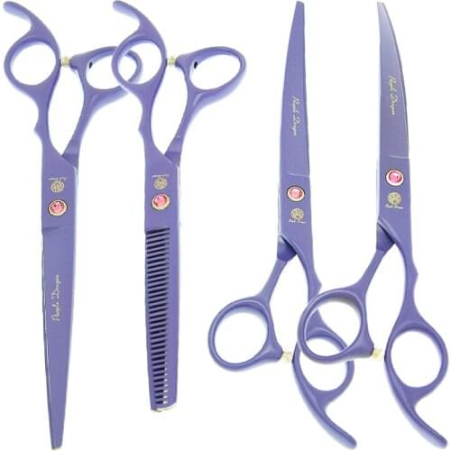 Purple Dragon 7.0" Professional Pet Grooming Scissors Japan 440c Curved Dog Cutting Shears Animals Thinning Shear Forceps B0038B
