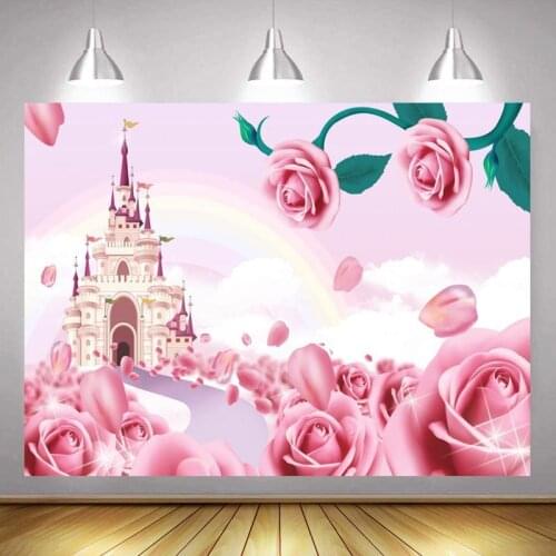 Residence Princess Golden Castle Valentines Day Pink Rose Backdrop Couples Party Venue Decorative Photography Studio Background