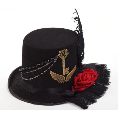 Women Men Vintage Gear Floral Black Steampunk Top Hats Gothic Party Cosplay Accessory