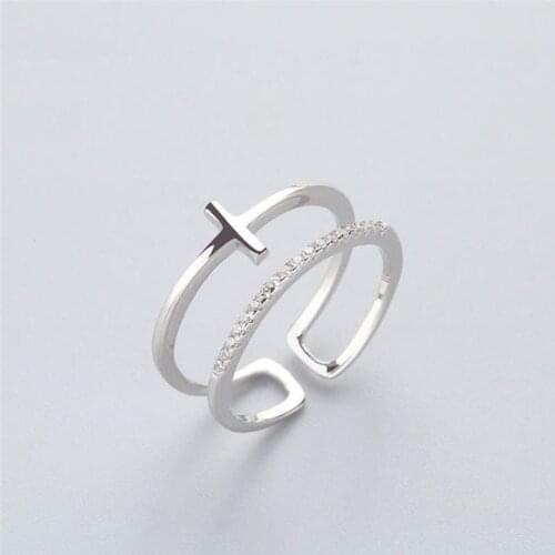 DAIWUJAN Simple 925 Sterling Silver Open Rings For Women Double Layers Cross Ring Geometric Birthday Bridal Wedding Jewelry