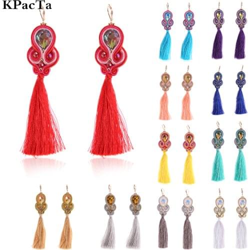 KPacTa Fashion Soutache Handmade Long Tassel Earring Ethnic Jewelry Women Crystal Popular Accessories Drop Earring Oorbellen