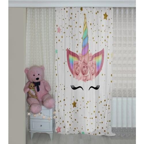 Unicorn patterned background curtain velvet curtain children room cover Stars Horse Colorfull