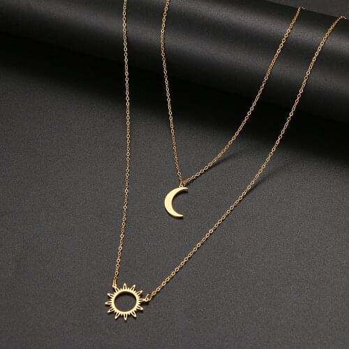 2021 Stainless Steel Layered Models Sun Flower Moon Necklace For Women Fashionable Exquisite Pendant Chain Party Friend Jewelry