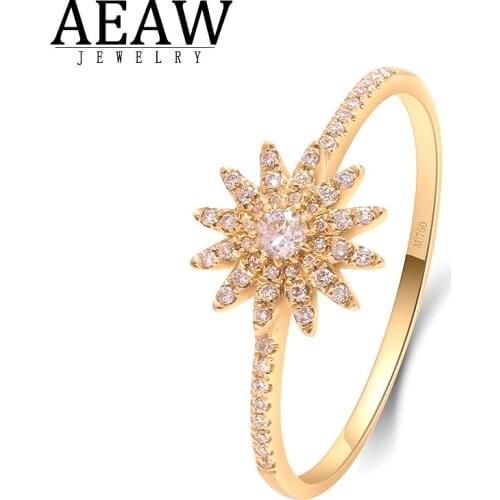 AEAW Fashion 0.24ctw D Color Round Brilliant Cut Moissanite Engagement Rings Party Solid 14K Yellow Gold Fine Test Positive