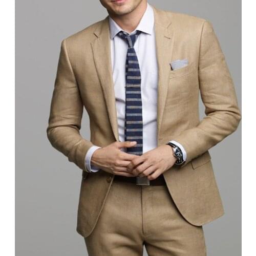 Mens Wedding Suits Two Pieces Khaki Single Breasted One Button Notch Lapel Slim Fit Stylish Blazer Jackets and Pants Costumes