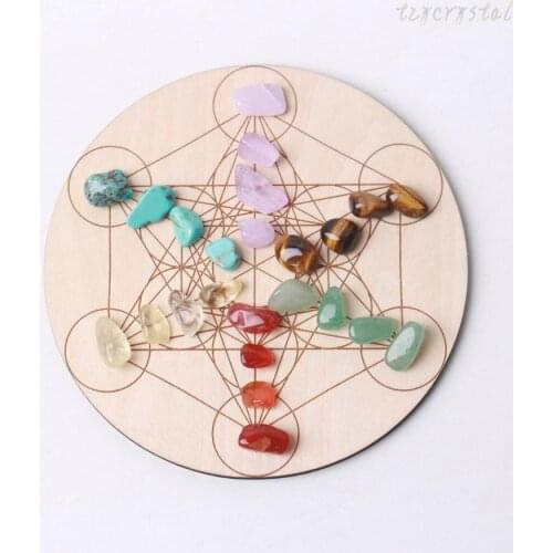 Meditation Crystal Gem Natural Grid Wood Board Decoration Set