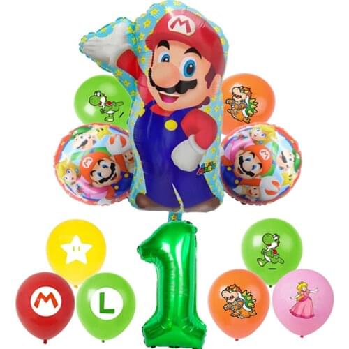 12pcs Super Mary theme cartoon balloon set number aluminum film latex balloon childrens birthday party decoration children toys