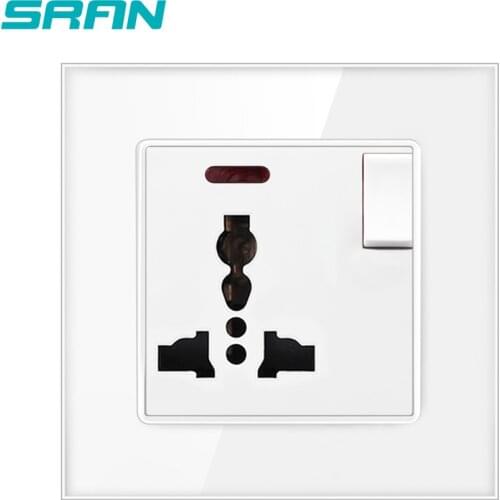 SRAN Wall Universal socket With Switch Multicolor Crystal tempered glass panel 86mm*86mm 13A wall plug with switch